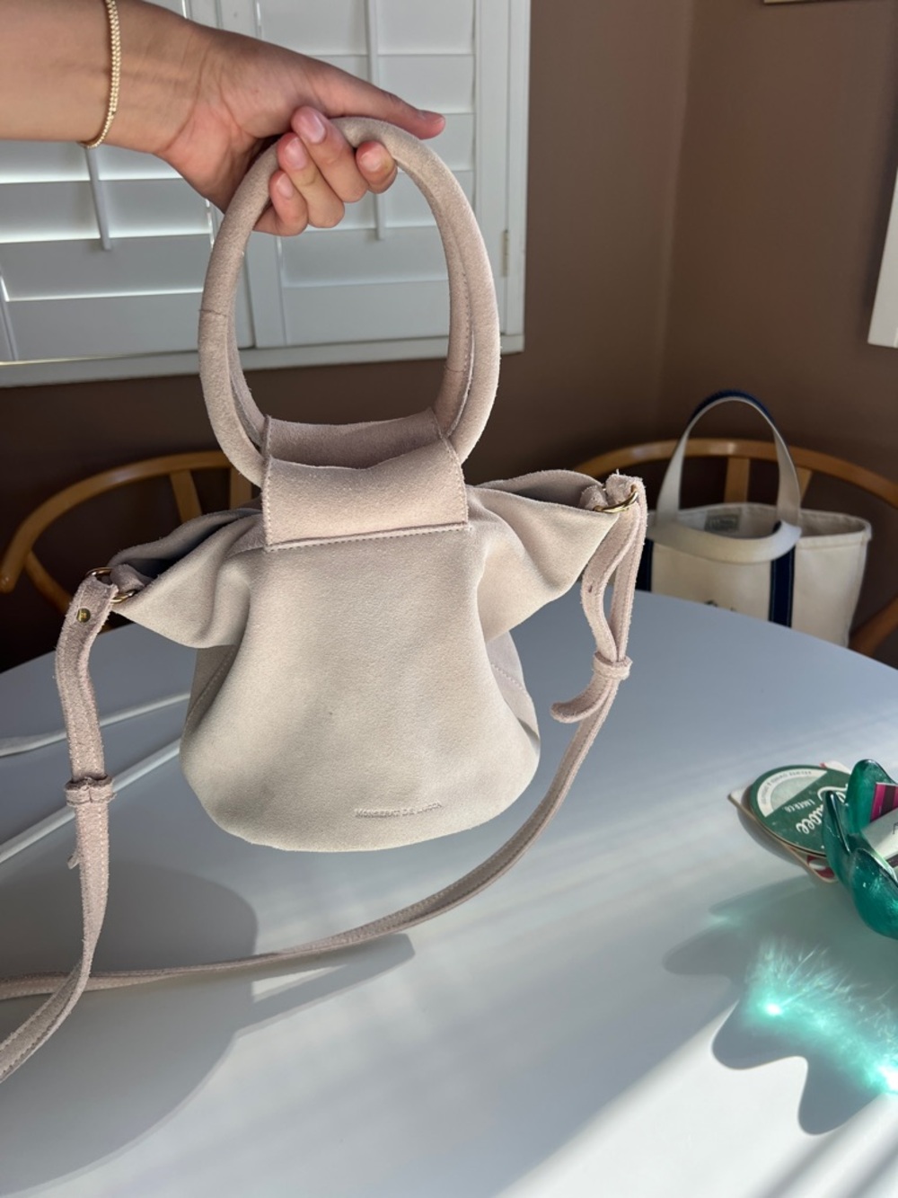 Monserat De Lucca Suede Shoulder Bag in Light Pink
